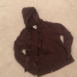 Brown Hoodie with Satin Ribbons and Sequins